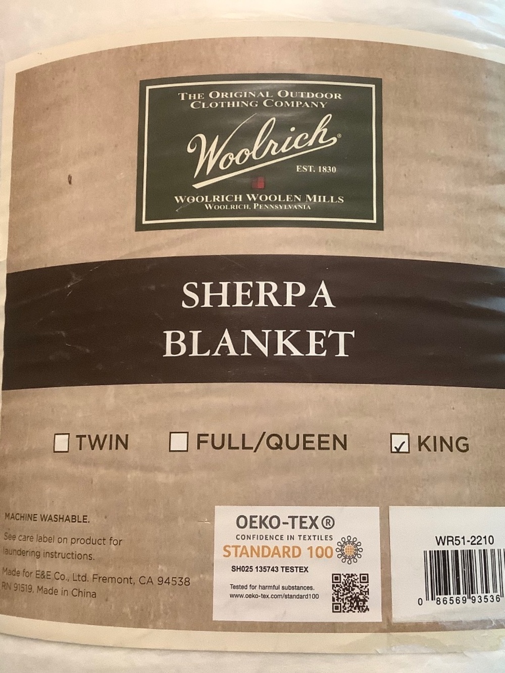 Woolrich Sherpa Blanket King Ivory, New in Original Package